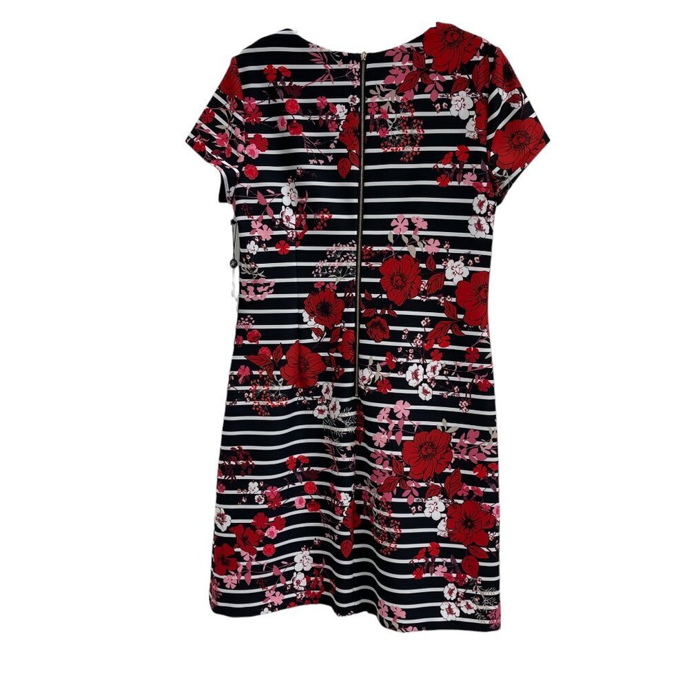 Adrianna Papell NWT Floral & Stripe Dress — Red / Pink / White on Black, Size 12 - Picture 3 of 15